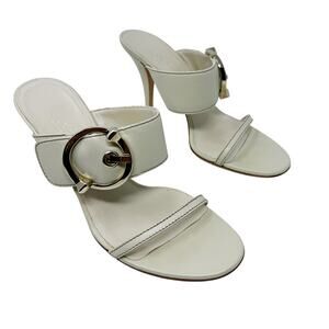 Gucci Vintage Cream Leather Oversized G Buckle Sandal Mules EU 37 US 7 Box⁠